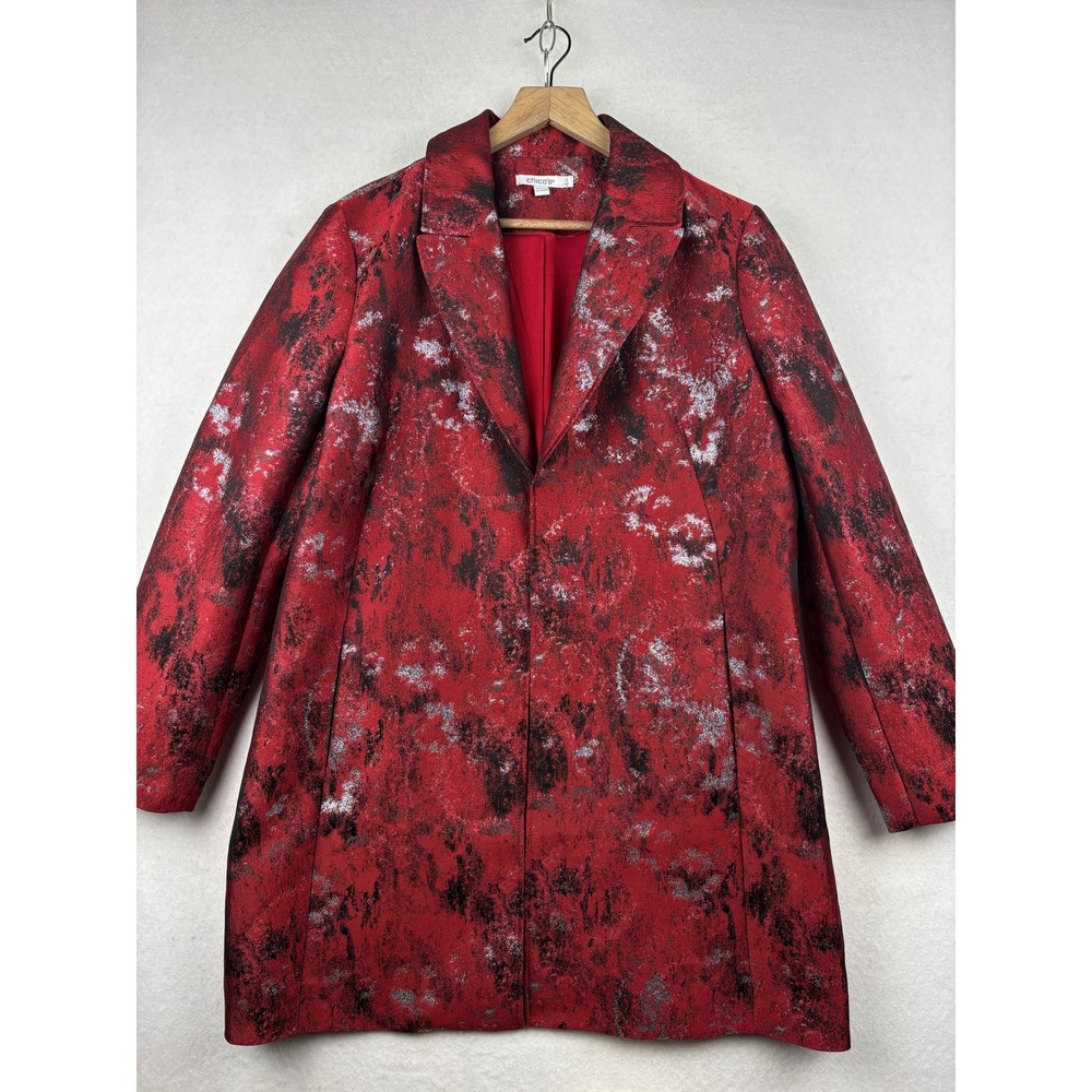 Chicos Jacquard Coat Womens 2 Large Metallic Notched Lapel Statement